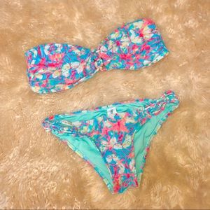 Bright pastel rainbow color Tie Dye splatter bikini top bottom women's swimsuit